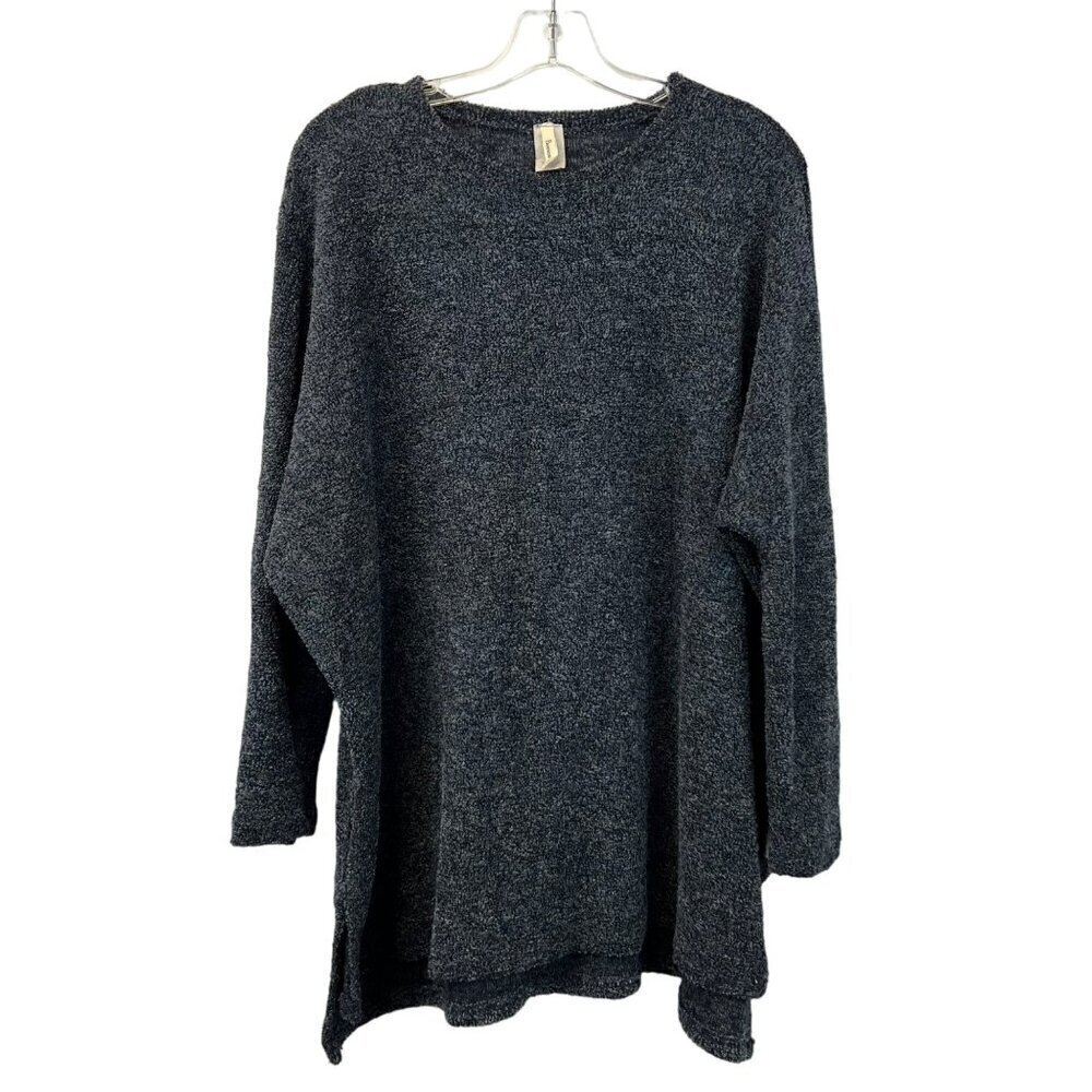 Beeson River Women’s Round Neck Long Sleeve Fuzzy Tunic Sweater Blue/Gray M